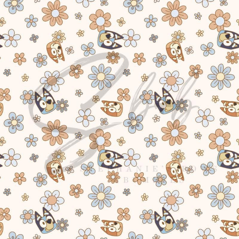 Blue Dog + Orange Dog Floral