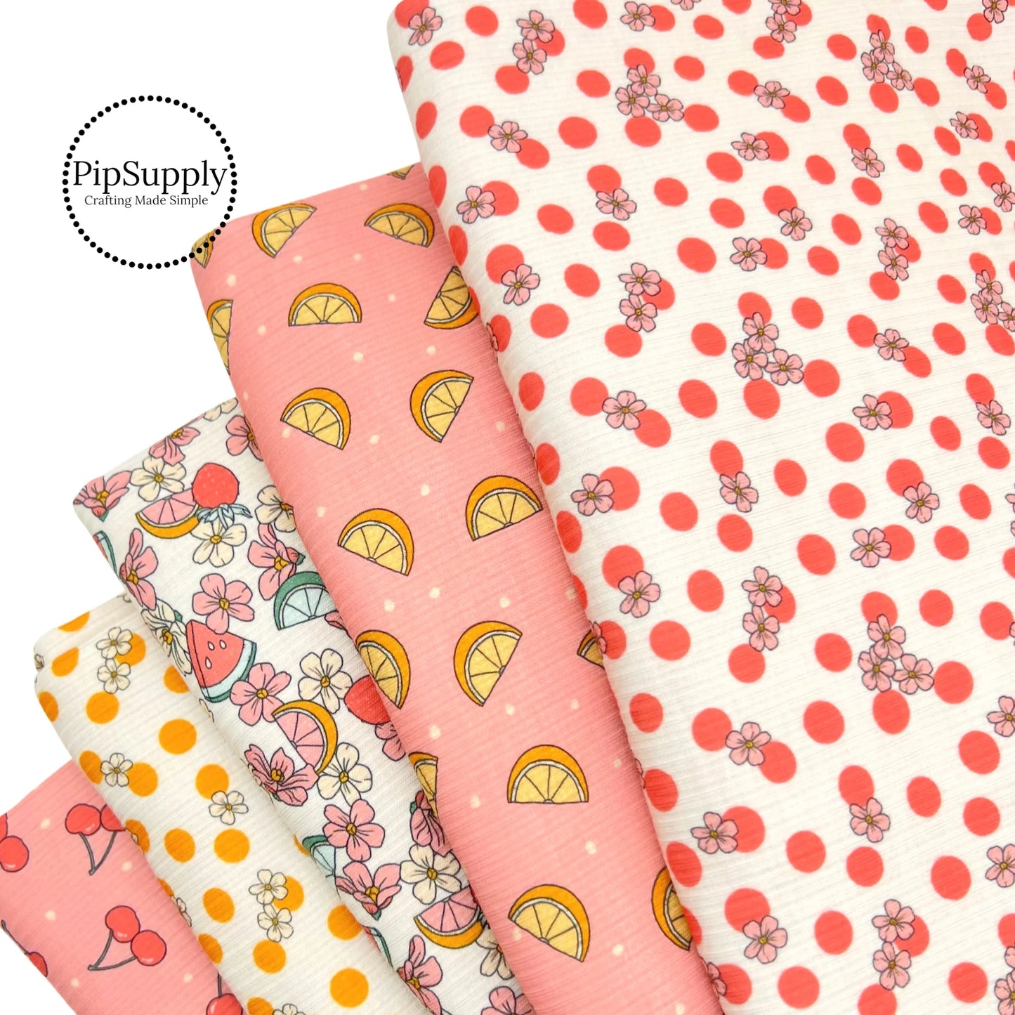 Lemons on Coral Fabric