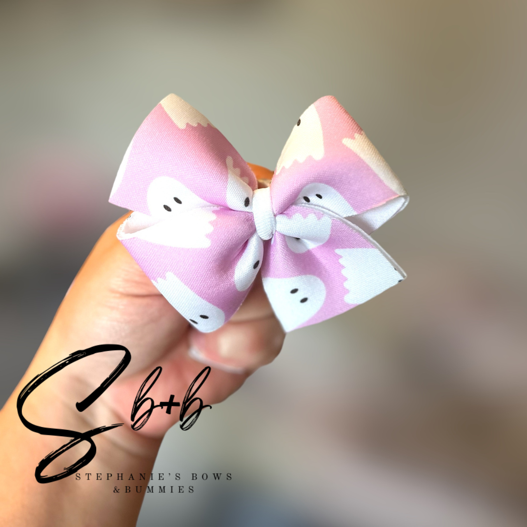Pink w/ White Ghost Puffy Bow