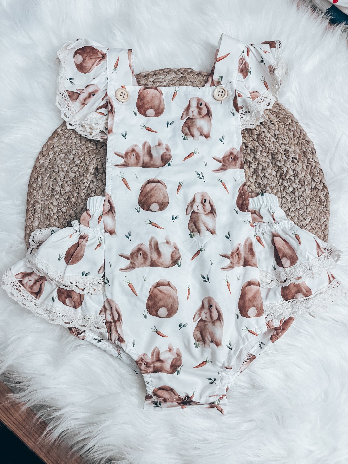 Beautiful Cris Cross Back Bunny Lace Romper