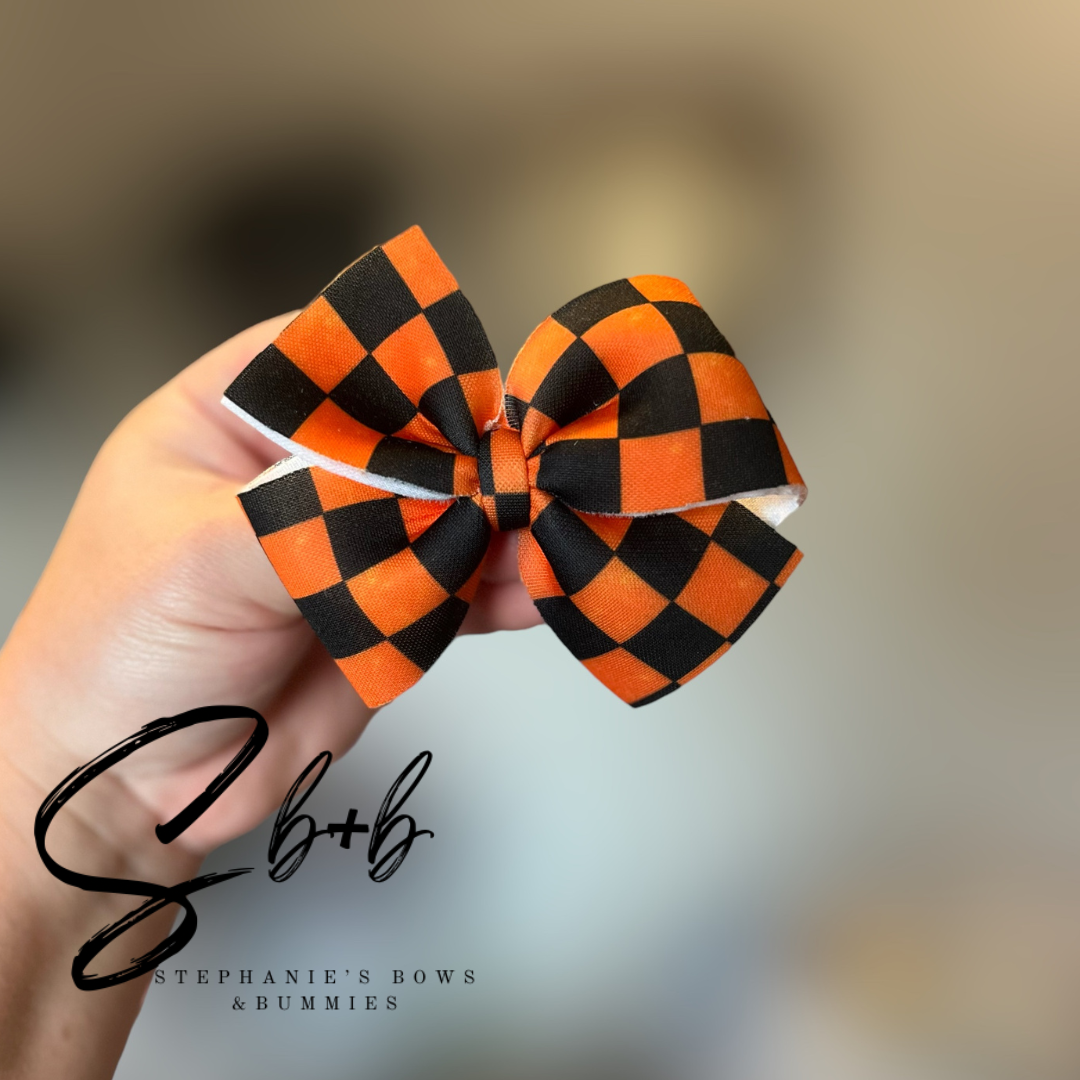 Orange & Black Checkered Puffy Bow