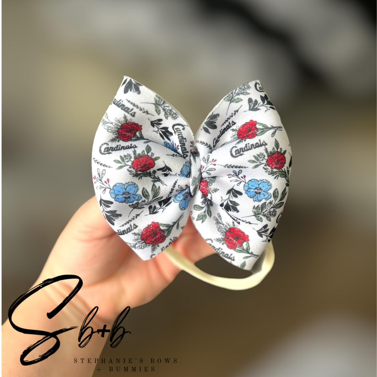 Floral Red Bird Baseball Puffy Bow
