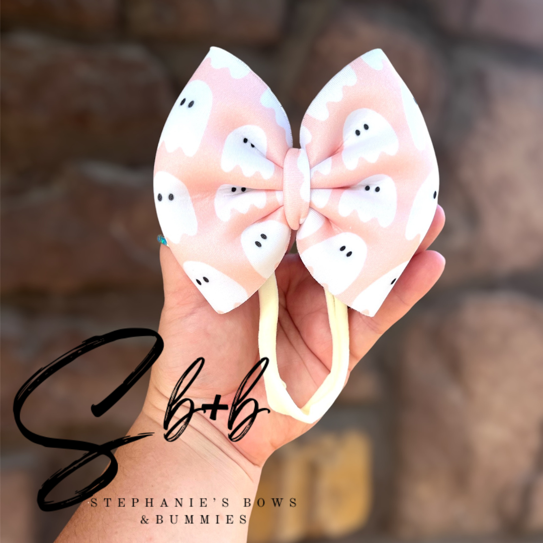 Peach w/ White Ghost Puffy Bow