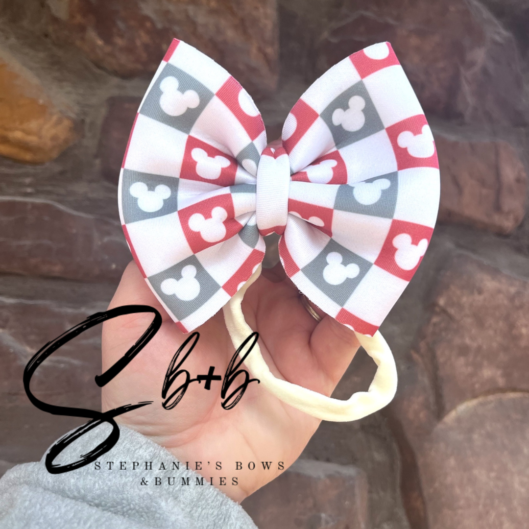 Christmas Mouse Checkered Puffy Bow