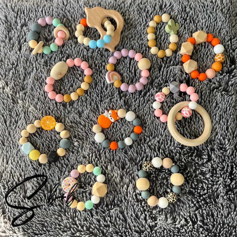 Pink Cheetah/ Leopard Wooden Ring Teether Ring