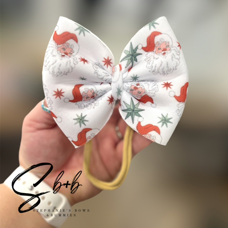 Groovy Christmas Santa & Stars Puffy Bow