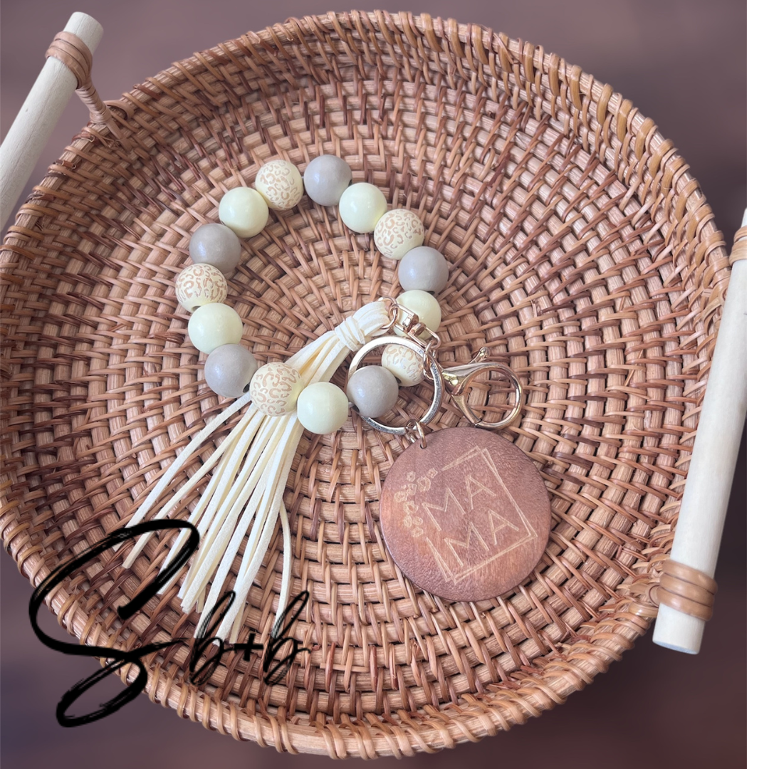 Tan/Gray Mama Wristlet Keychains