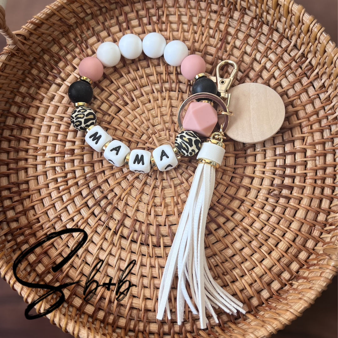 Mama Baby Pink/White/Leopard/Black Wristlet Keychains