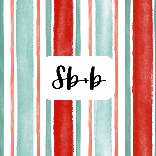 Watercolor Christmas Santa and Candy Can Coordinating Stripes