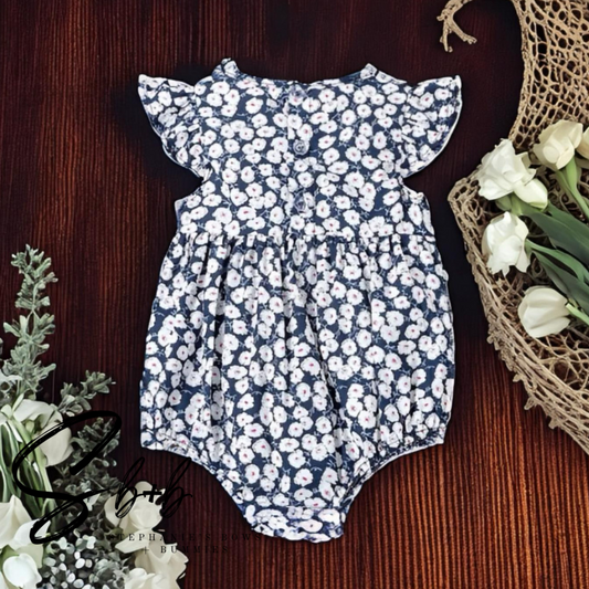 Navy & White Floral Onesie