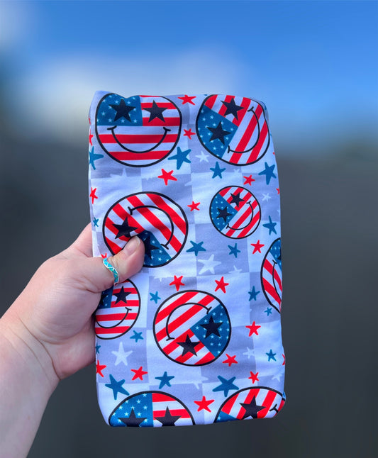 4th of July Smile Face American Flag & Checkered Fabric
