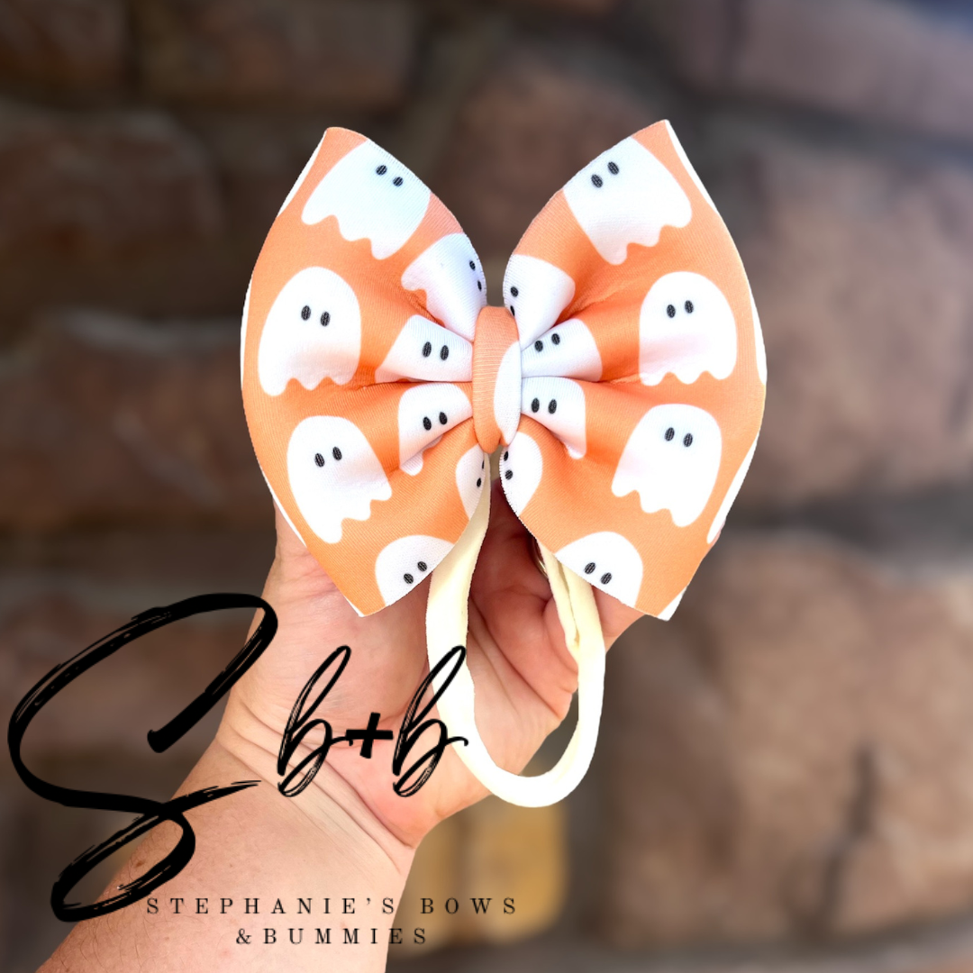 Orange w/ White Ghost Puffy Bow