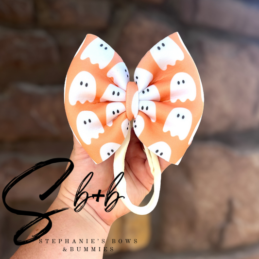 Orange w/ White Ghost Puffy Bow