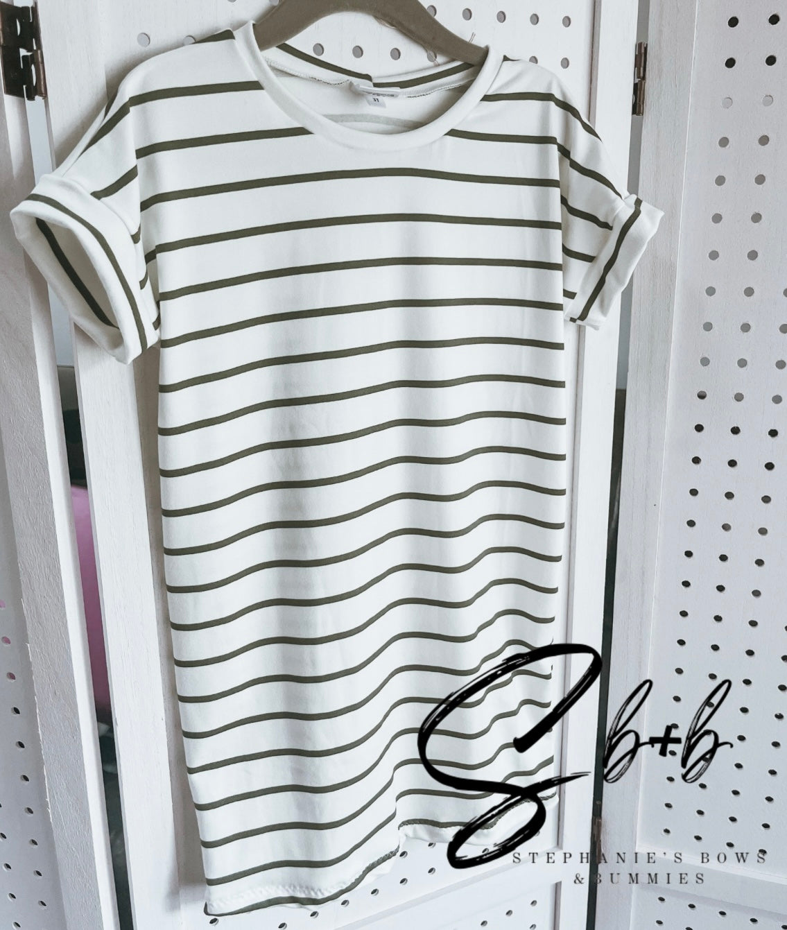 Army Green/White Stripe Boxy Tee Dress (Copy)