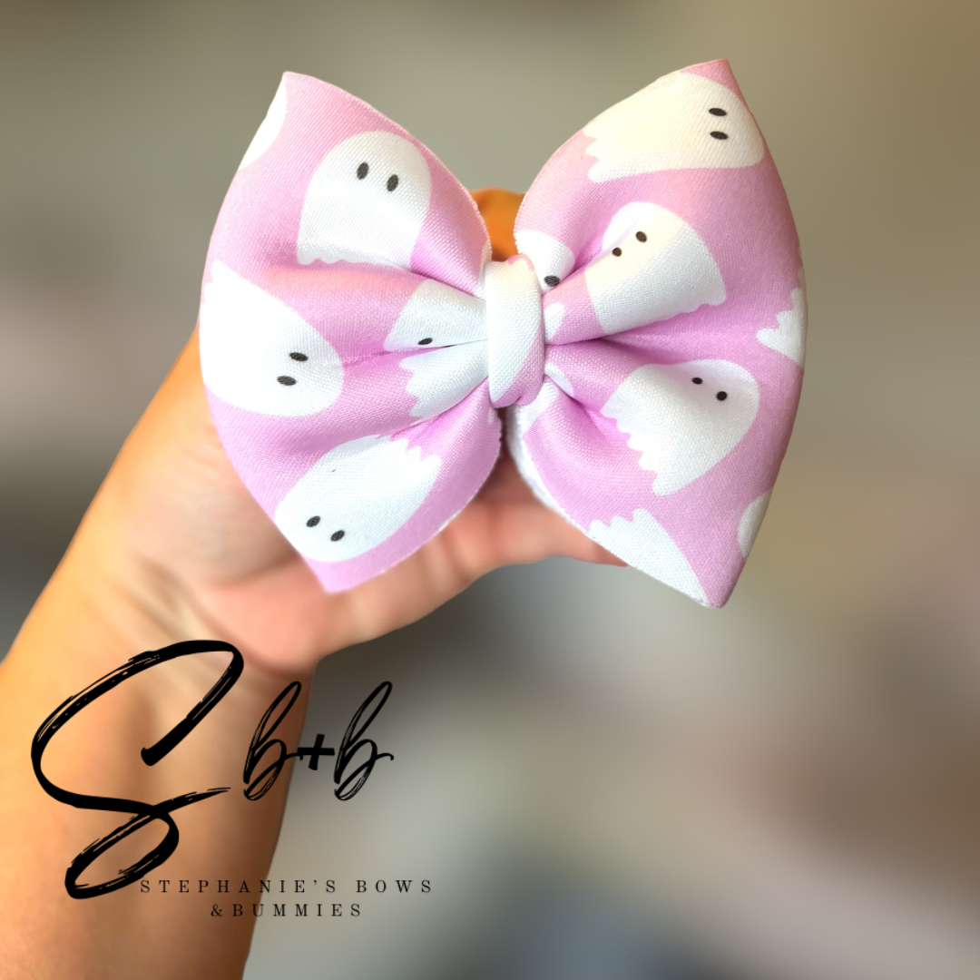 Pink w/ White Ghost Puffy Bow