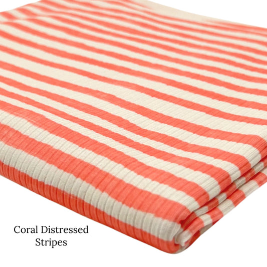 Coral Distressed Stripes Fabric