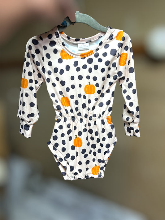 Pumpkin Polka Dot Cinched Romper