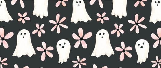 Halloween Ghost + Pink Flowers Puffy Bow