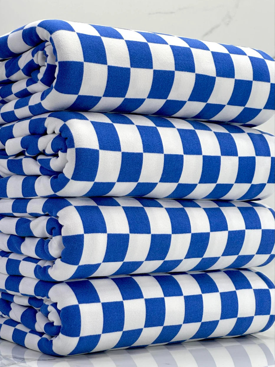 Royal Blue & White Checkered Fabric