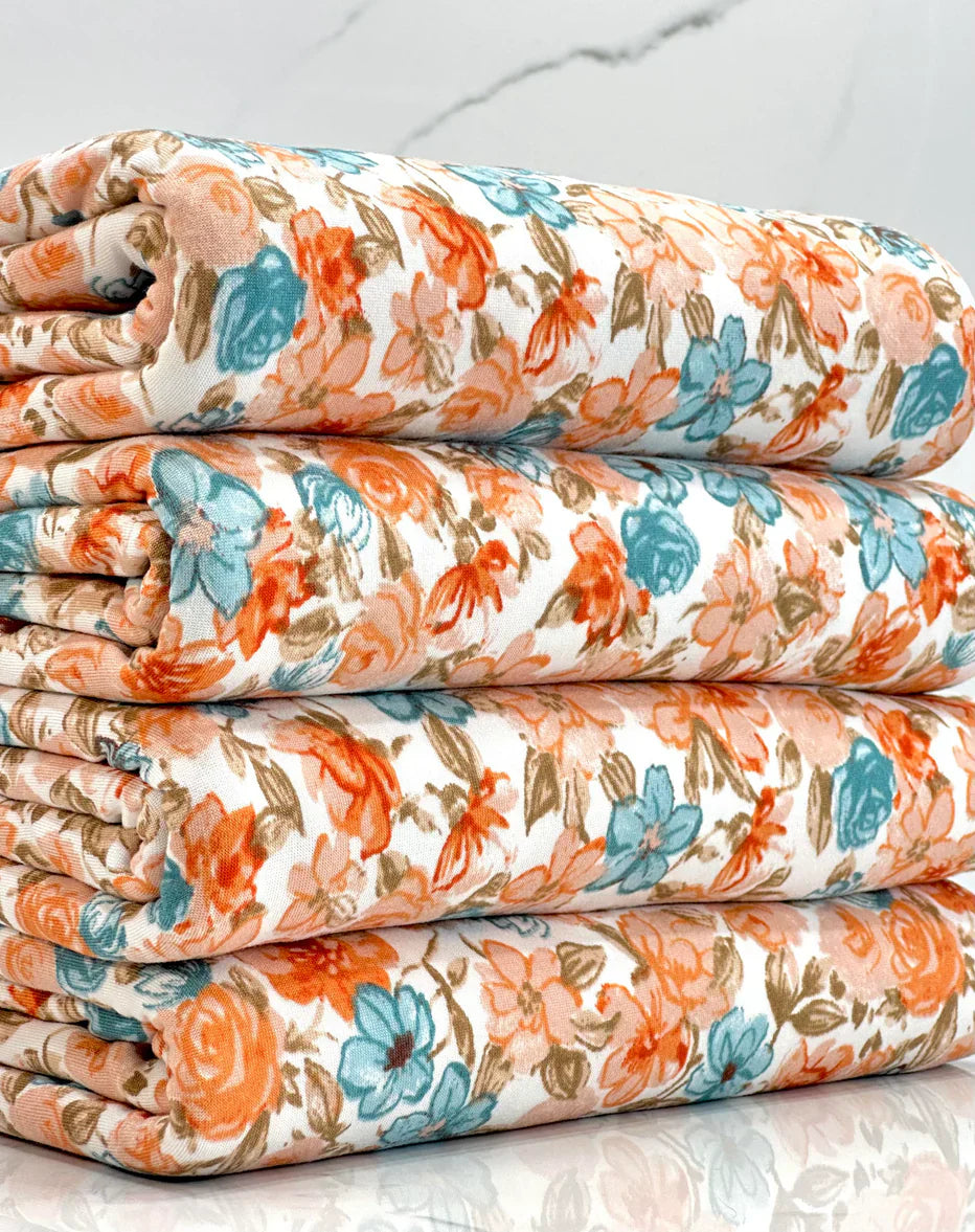 Orange & Teal Floral Fabric