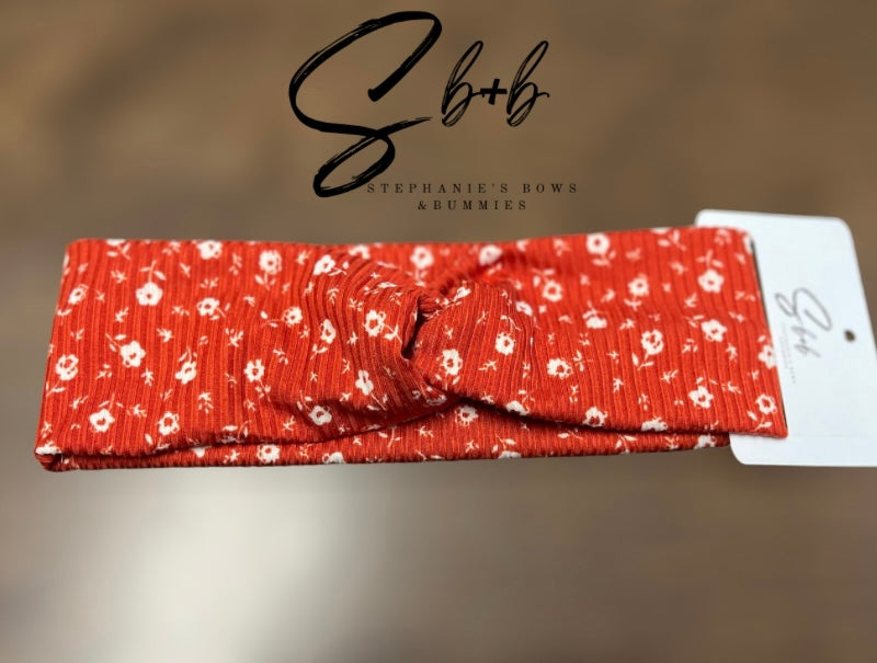 Red w/ White Flowers Adult Headband
