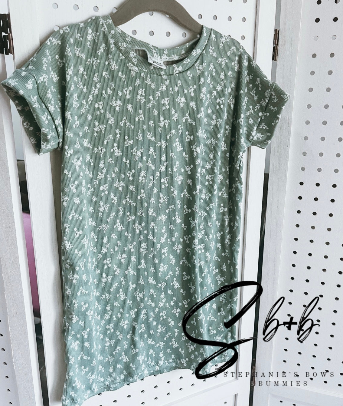Sage Green Floral Boxy Tee Dress