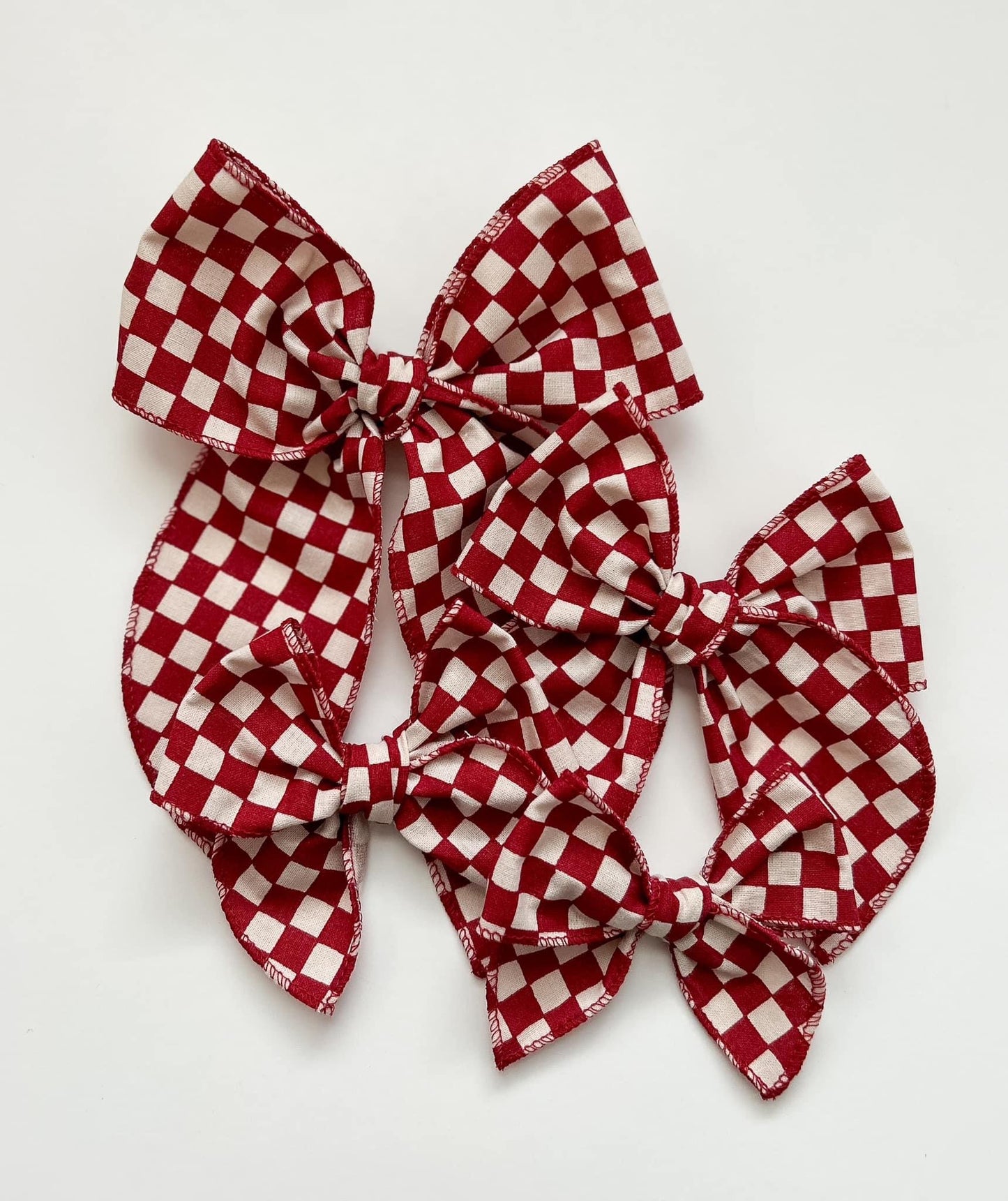 Dark Red Checkered Medium Serged Bow