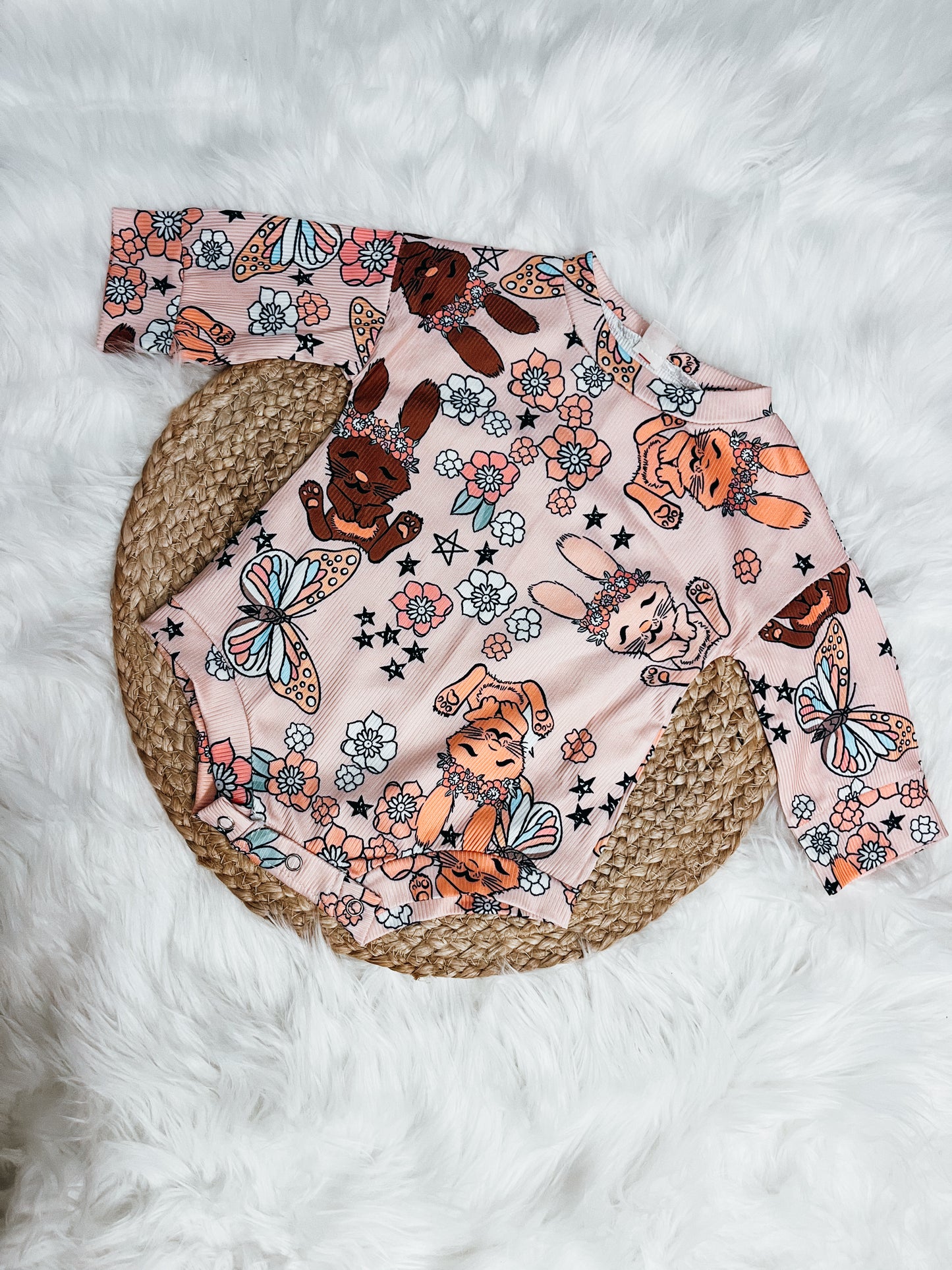 Floral Bunny & Butterfly Long Sleeve Romper