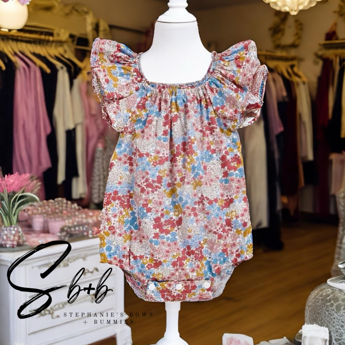 Pink, Blue, & White Floral Onesie