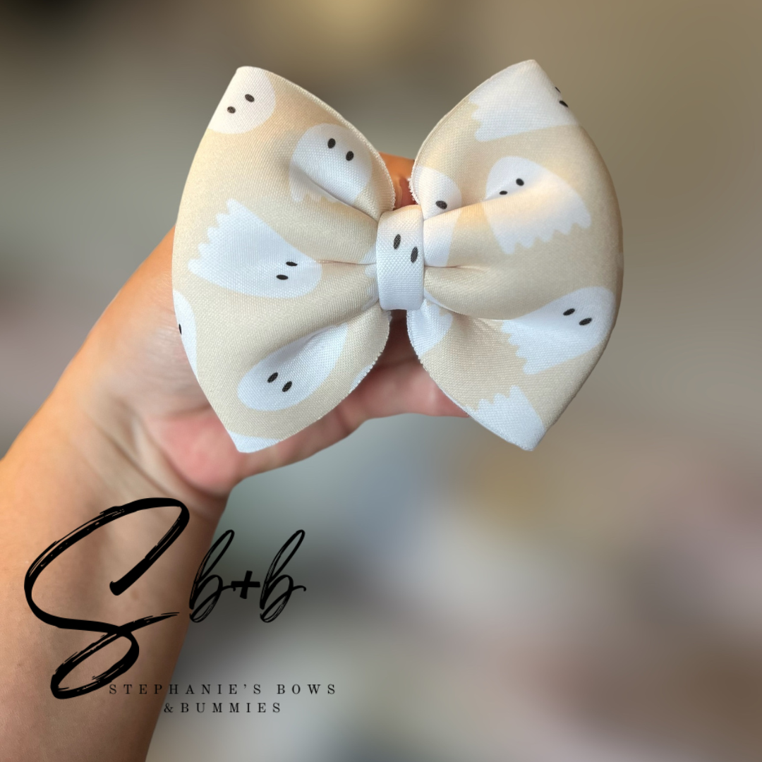 Tan w/ White Ghost Puffy Bow