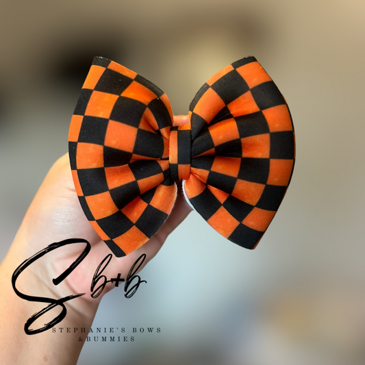 Orange & Black Checkered Puffy Bow