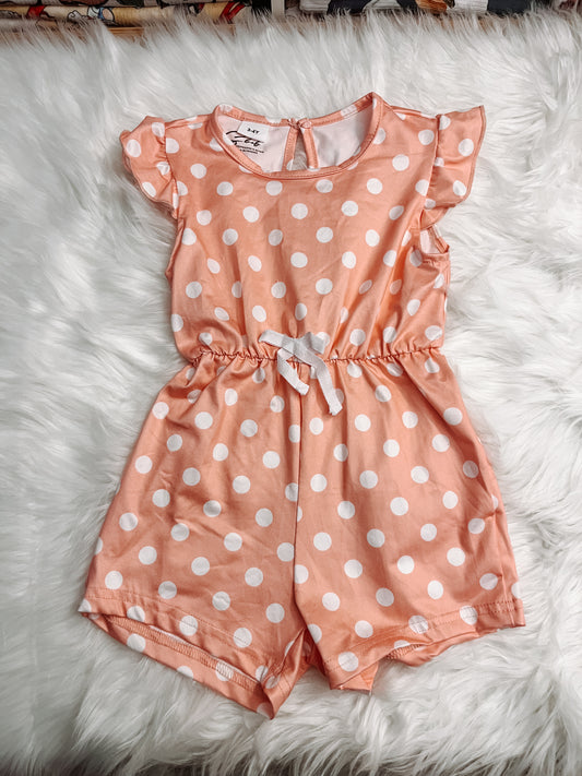 Peach w/ White Polka Dot Romper
