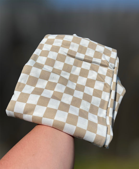 Tan & White Checkered Fabric