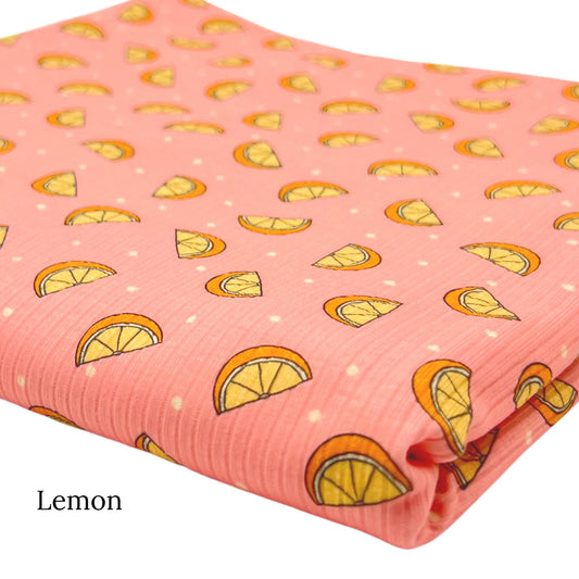 Lemons on Coral Fabric