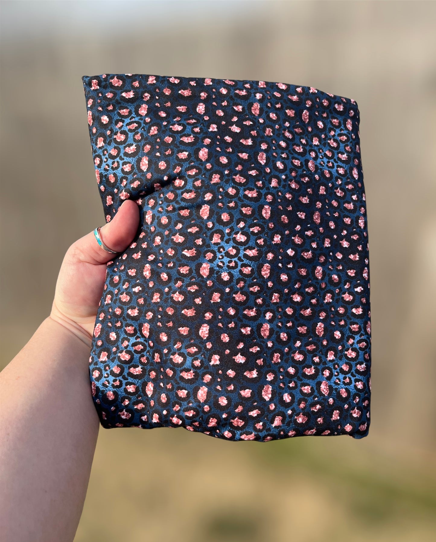 Dark Navy w/ Coral Cheetah Glitter Fabric