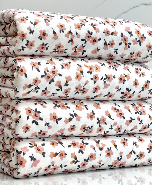 White w/ Light Mauve Flowers Fabric
