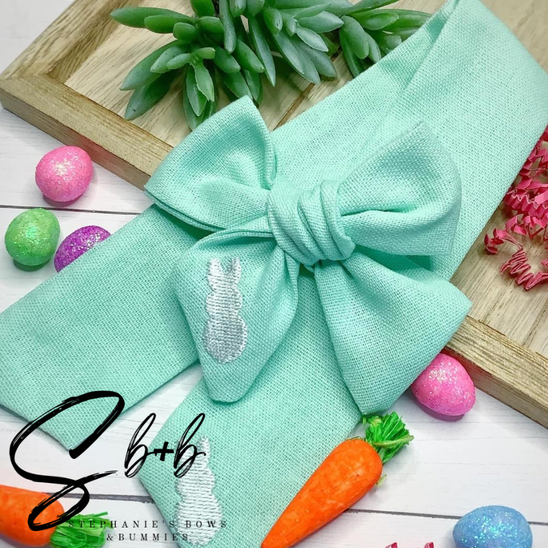 Teal w/ Embroided Bunny Bow