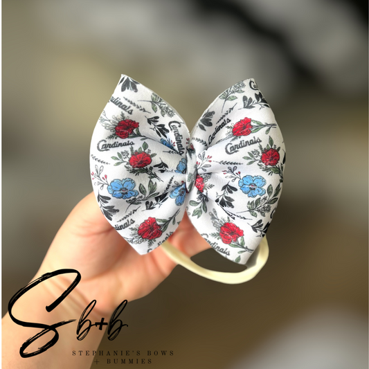 Floral Red Bird Baseball Puffy Bow