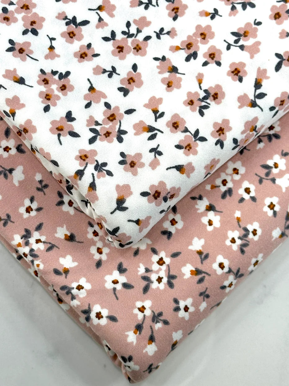 White w/ Light Mauve Flowers Fabric