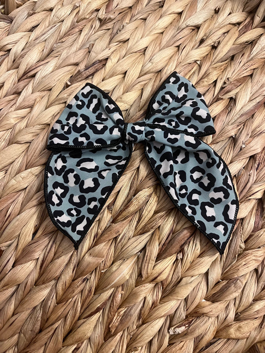 Teal w/ Black & White Cheetah Serged Bow