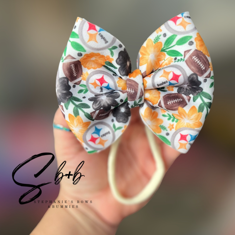 Black & Yellow Steel City Football Puffy Bow