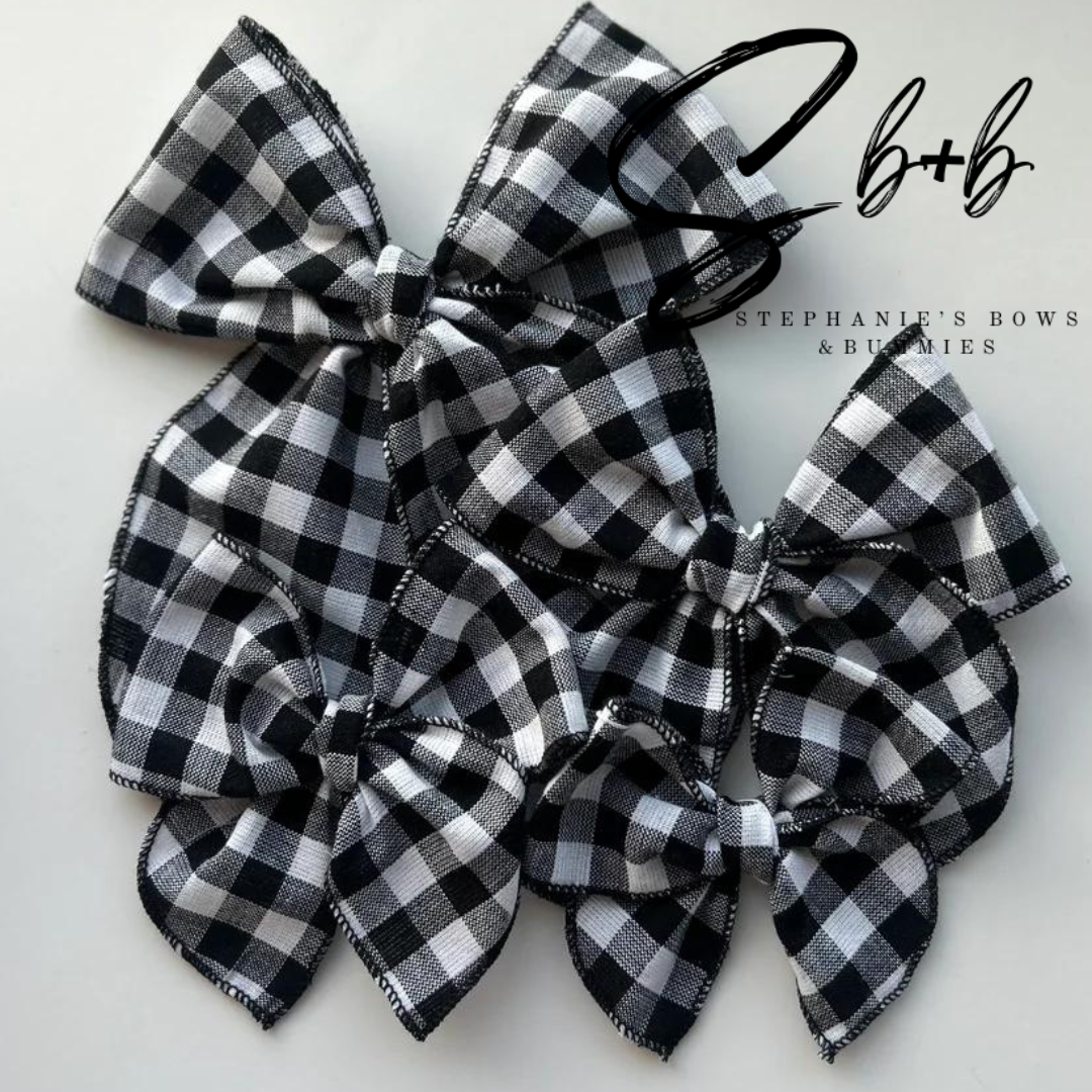 Black + White Plaid Serged Bow