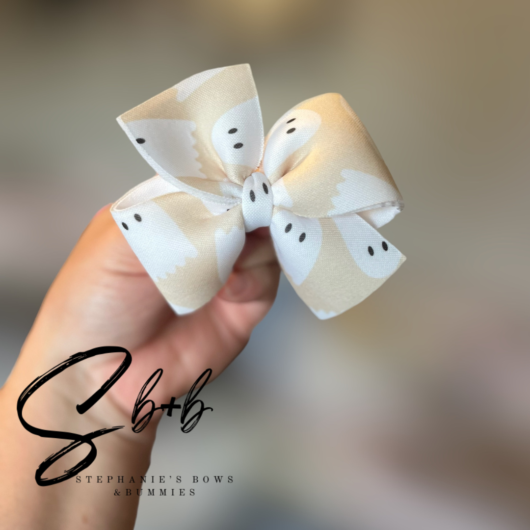 Tan w/ White Ghost Puffy Bow