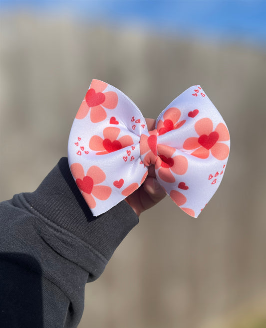 Heart Flowers & Hearts Puffy Bow