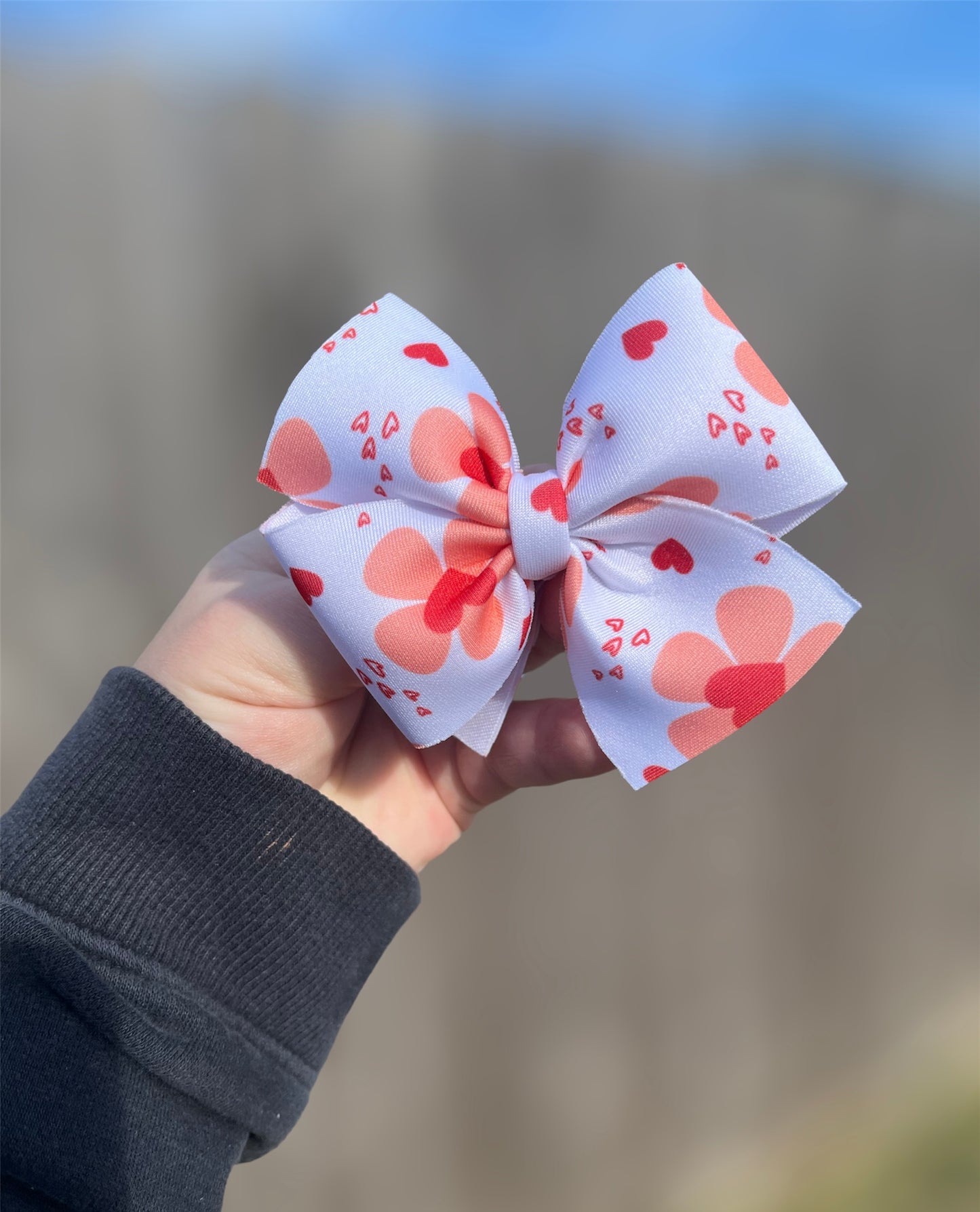 Heart Flowers & Hearts Puffy Bow