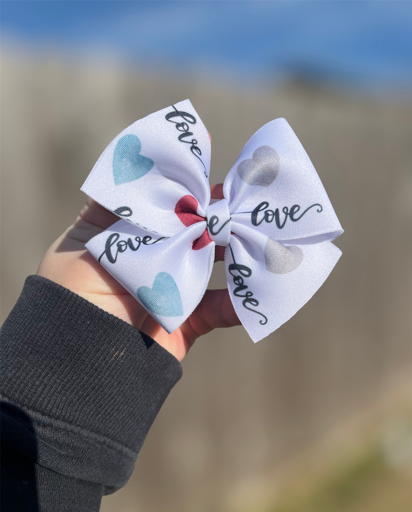 Love & Watercolor Hearts Puffy Bow