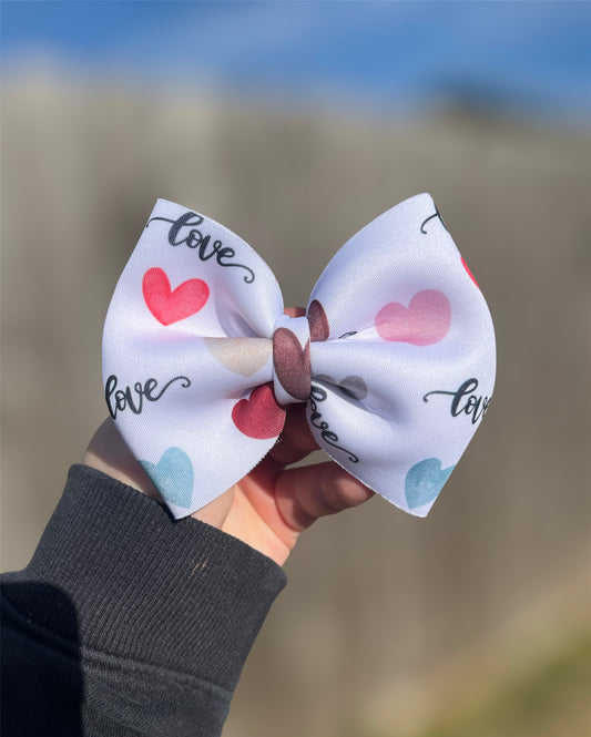 Love & Watercolor Hearts Puffy Bow