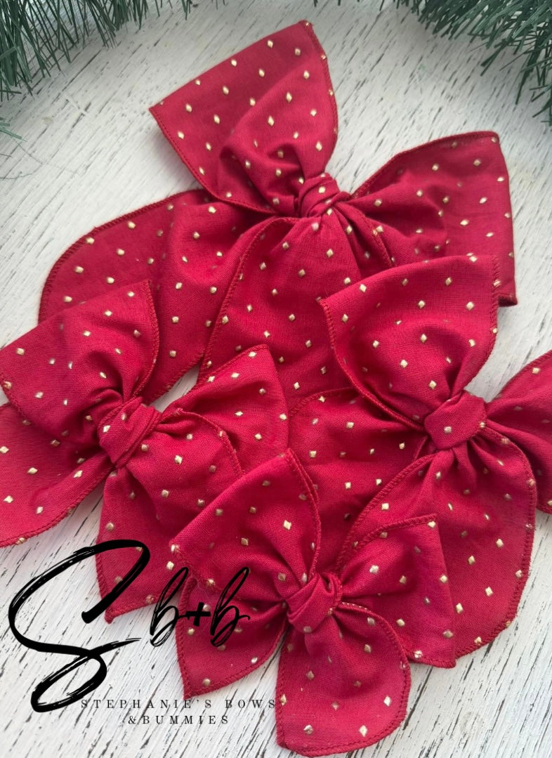 Red + Gold Polka Dots Serged Bow