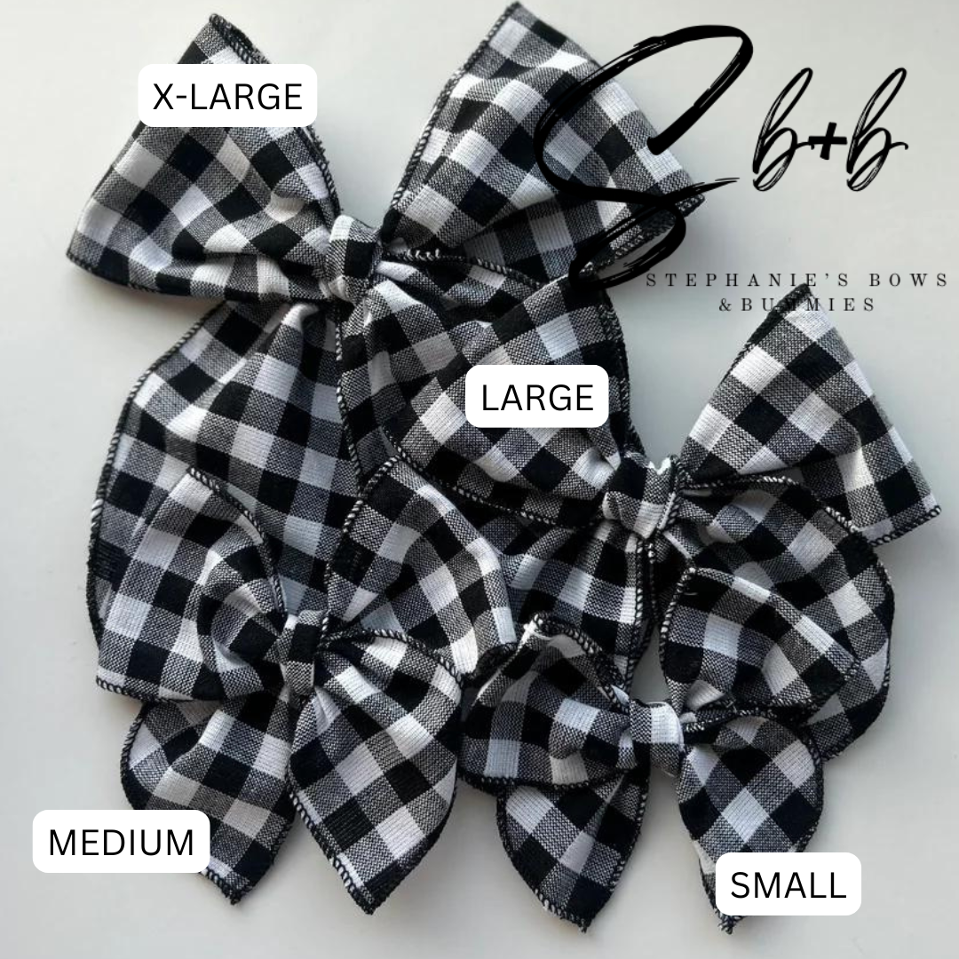 Black + White Plaid Serged Bow