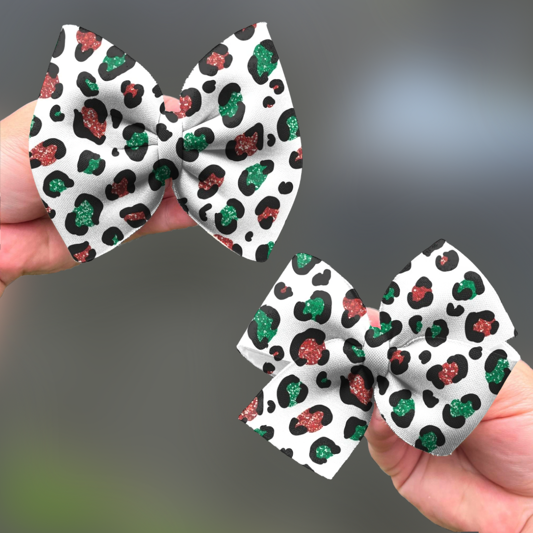 Cheetah Glitter Christmas Puffy Bow